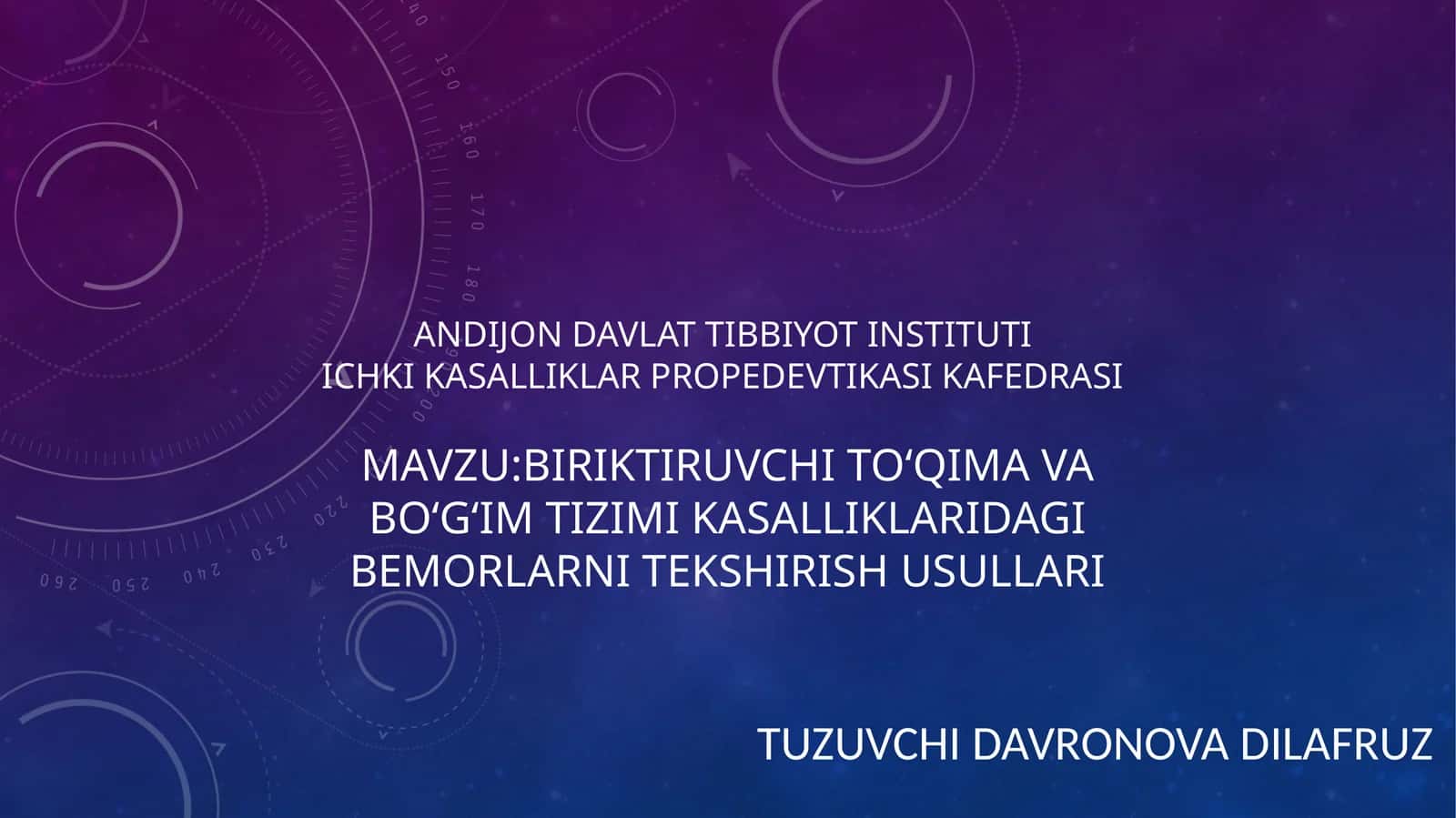 BIRIKTIRUVCHI TOʻQIMA VA BOʻGʻIM TIZIMI KASALLIKLARIDAGI BEMORLARNI TEKSHIRISH USULLARI
