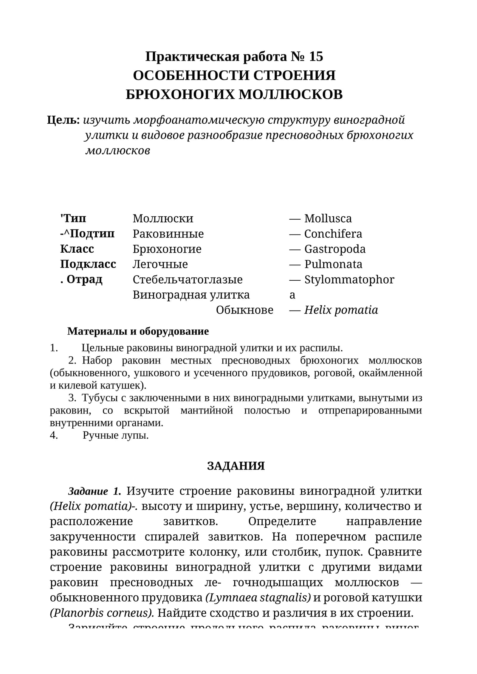 ОСОБЕННОСТИ СТРОЕНИЯ БРЮХОНОГИХ МОЛЛЮСКОВ