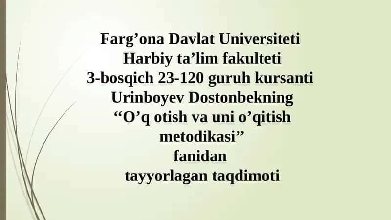 O'q otish va uni o'qitish metodikasi