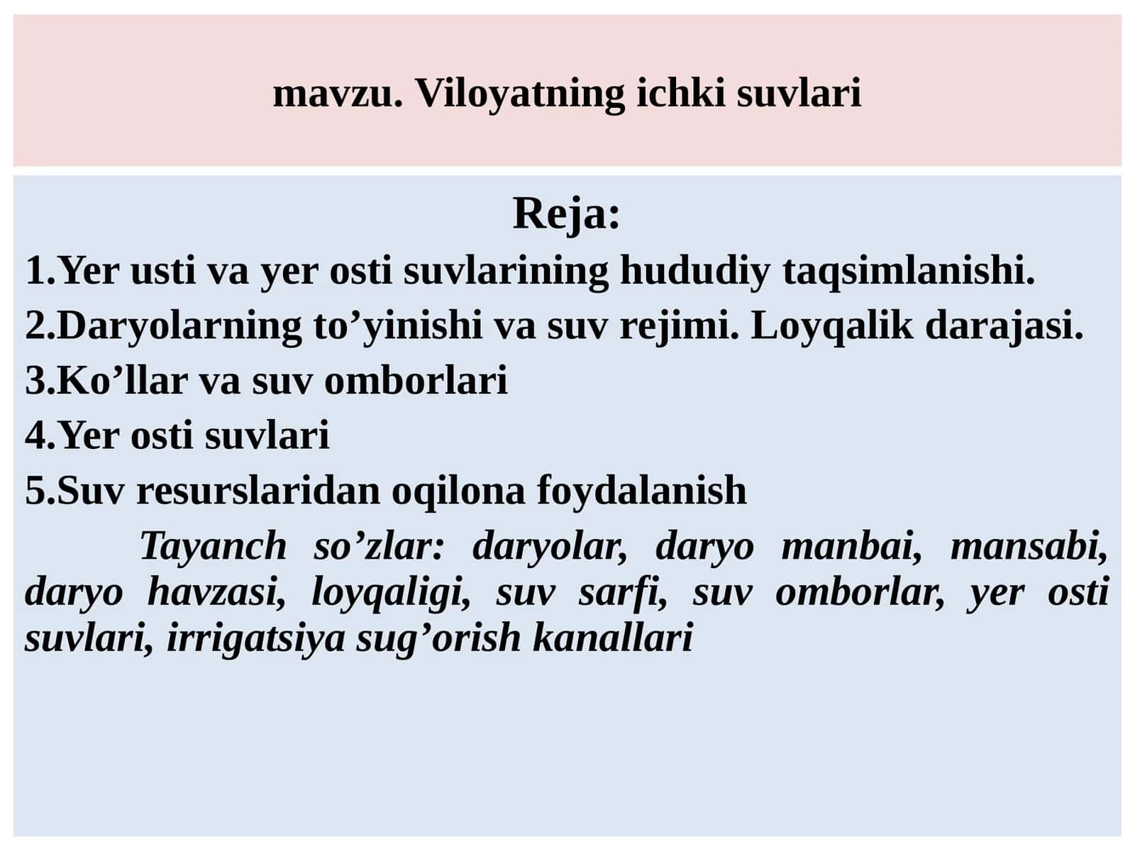 Viloyatning ichki suvlari