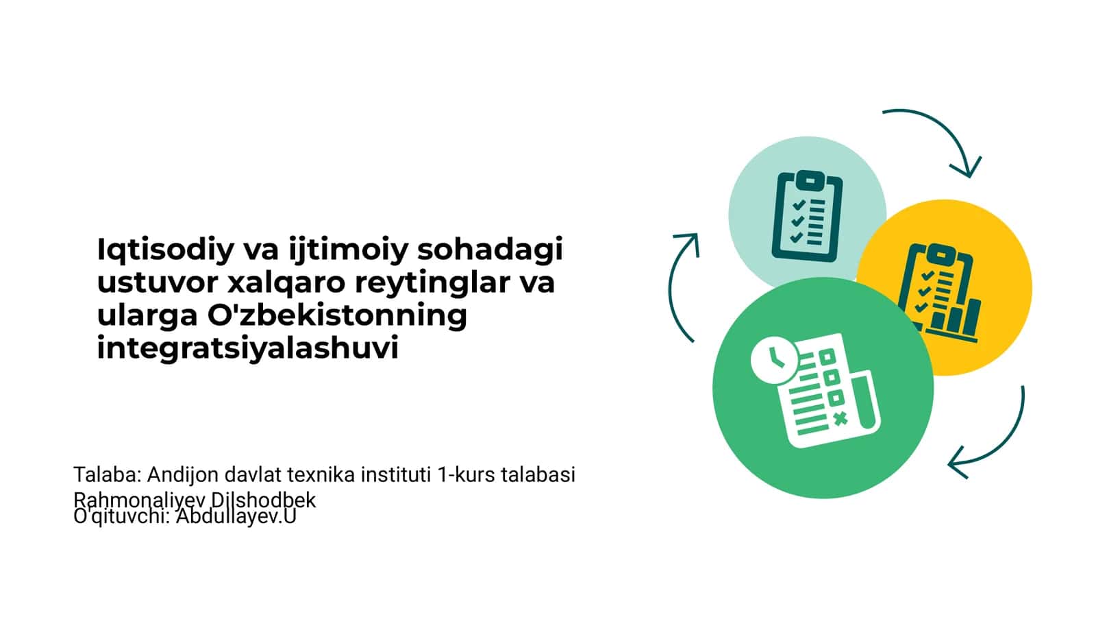 Iqtisodiy va ijtimoiy sohadagi ustuvor xalqaro reytinglar va ularga O'zbekistonning integratsiyalashuvi