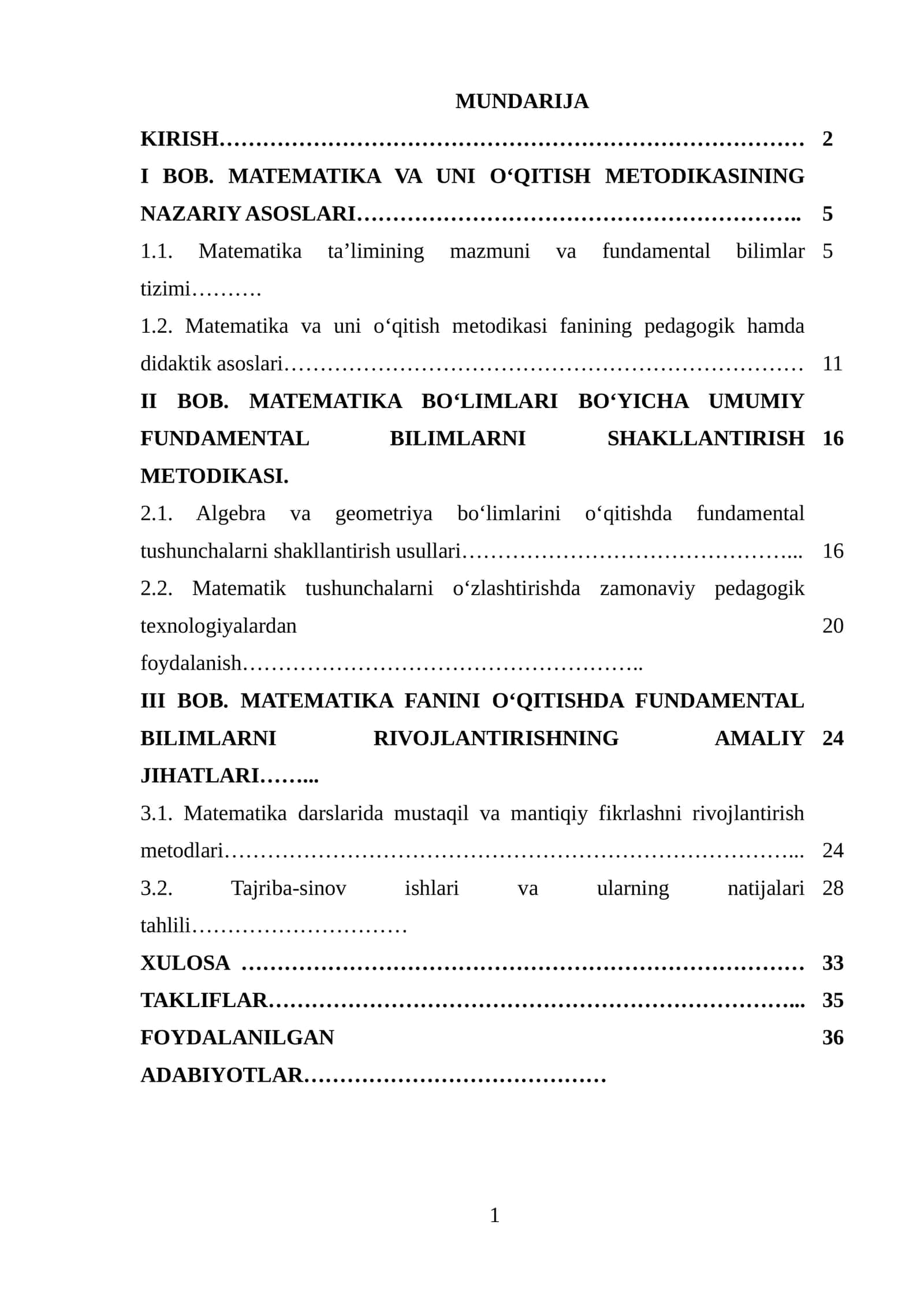 MATEMATIKA VA UNI O‘QITISH METODIKASINING NAZARIY ASOSLARI