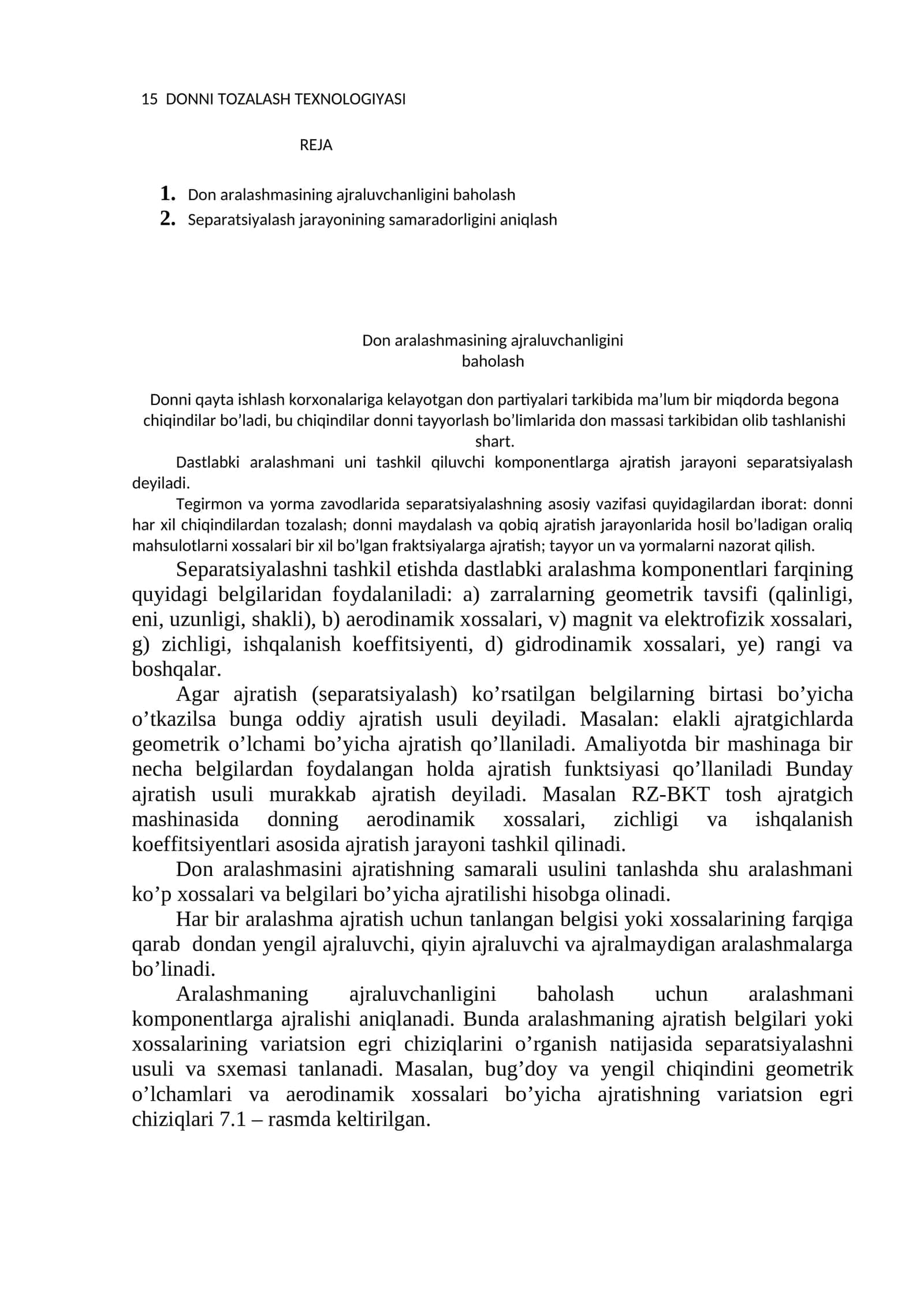 15 DONNI TOZALASH TEXNOLOGIYASI