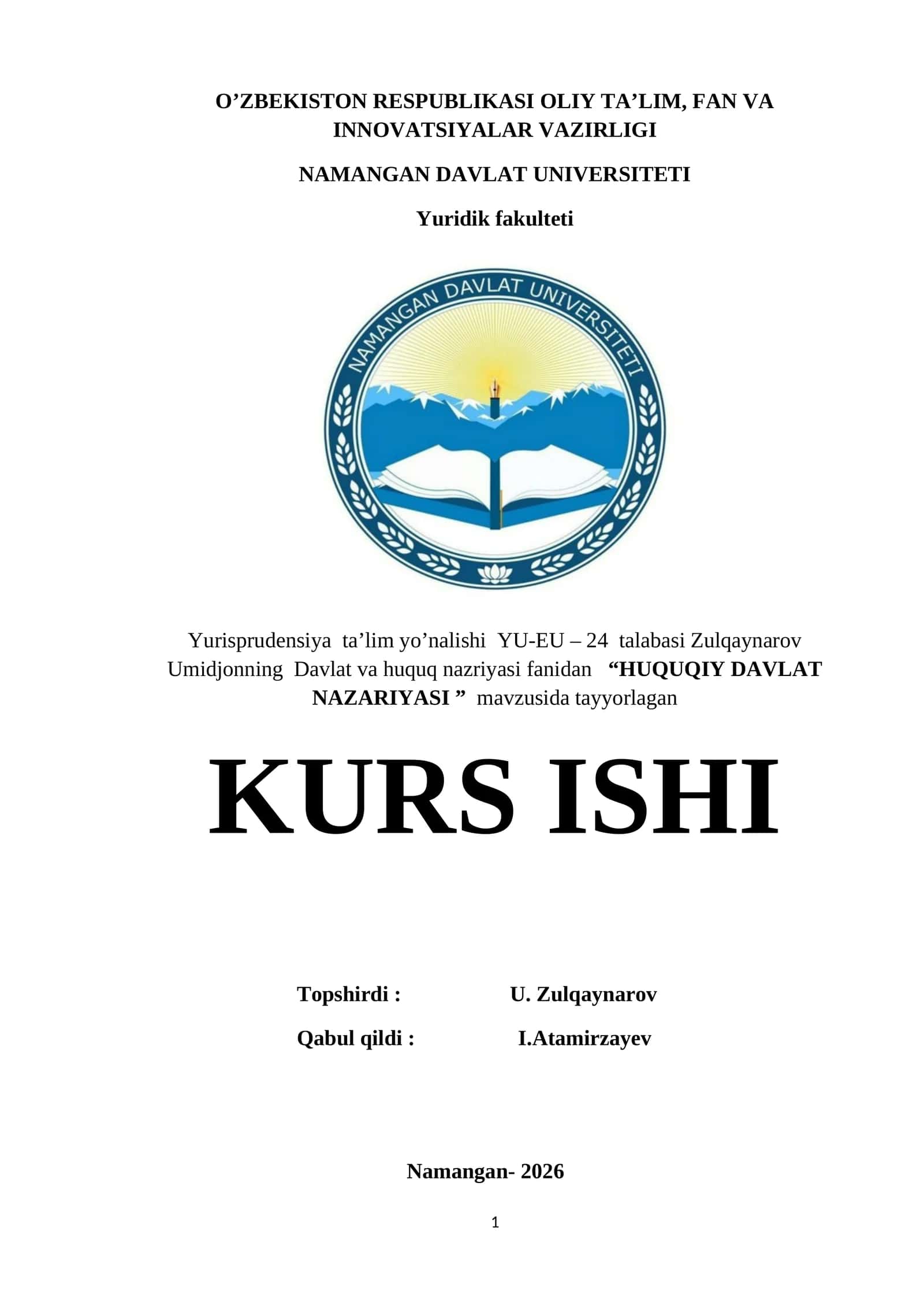HUQUQIY DAVLAT NAZARIYASI