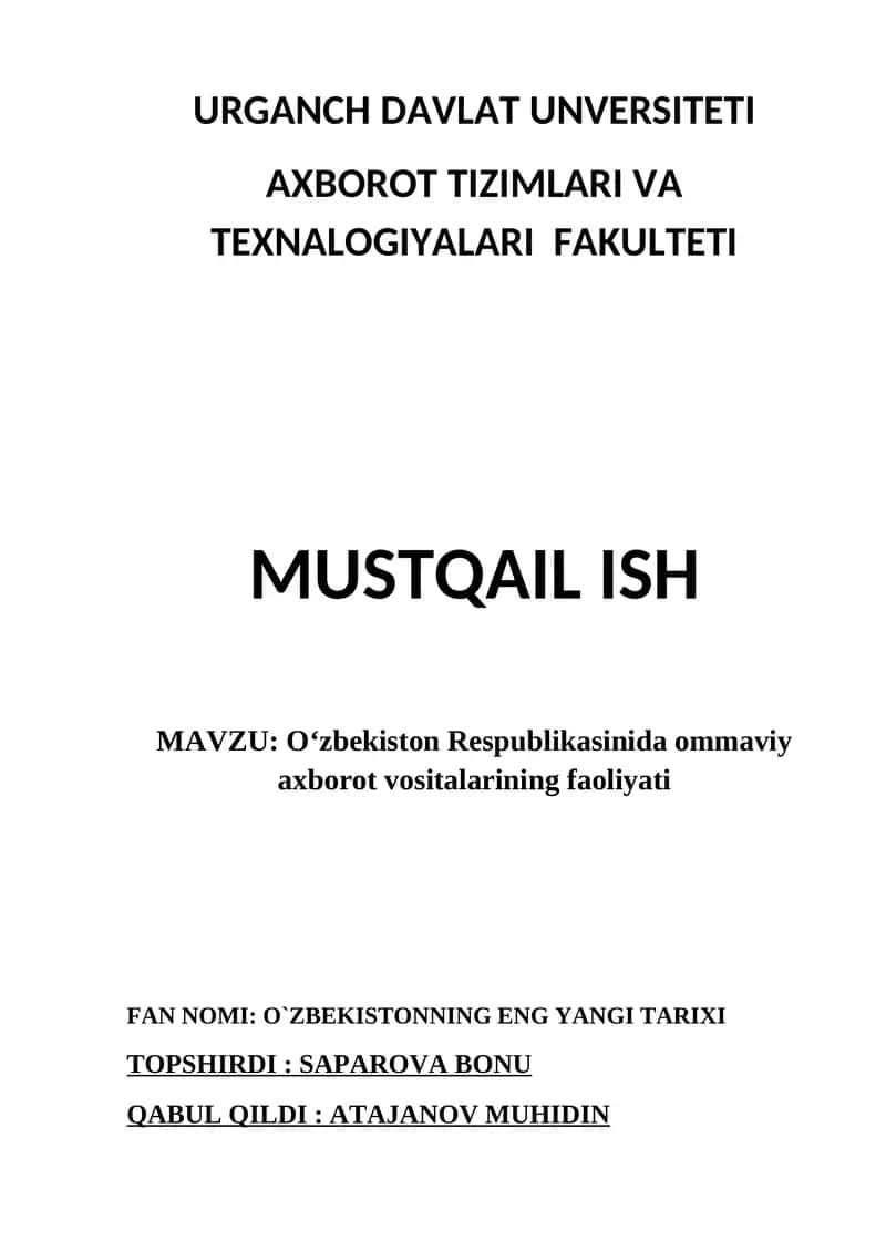 Oʻzbekiston Respublikasinida ommaviy axborot vositalarining faoliyati