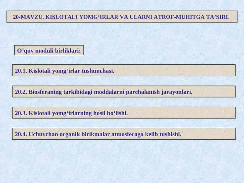 Kislotali yomg‘irlar va ularni atrof-muhitga ta’siri