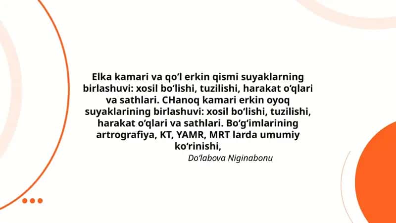 Elka kamari va qo‘l erkin qismi suyaklarning birlashuvi