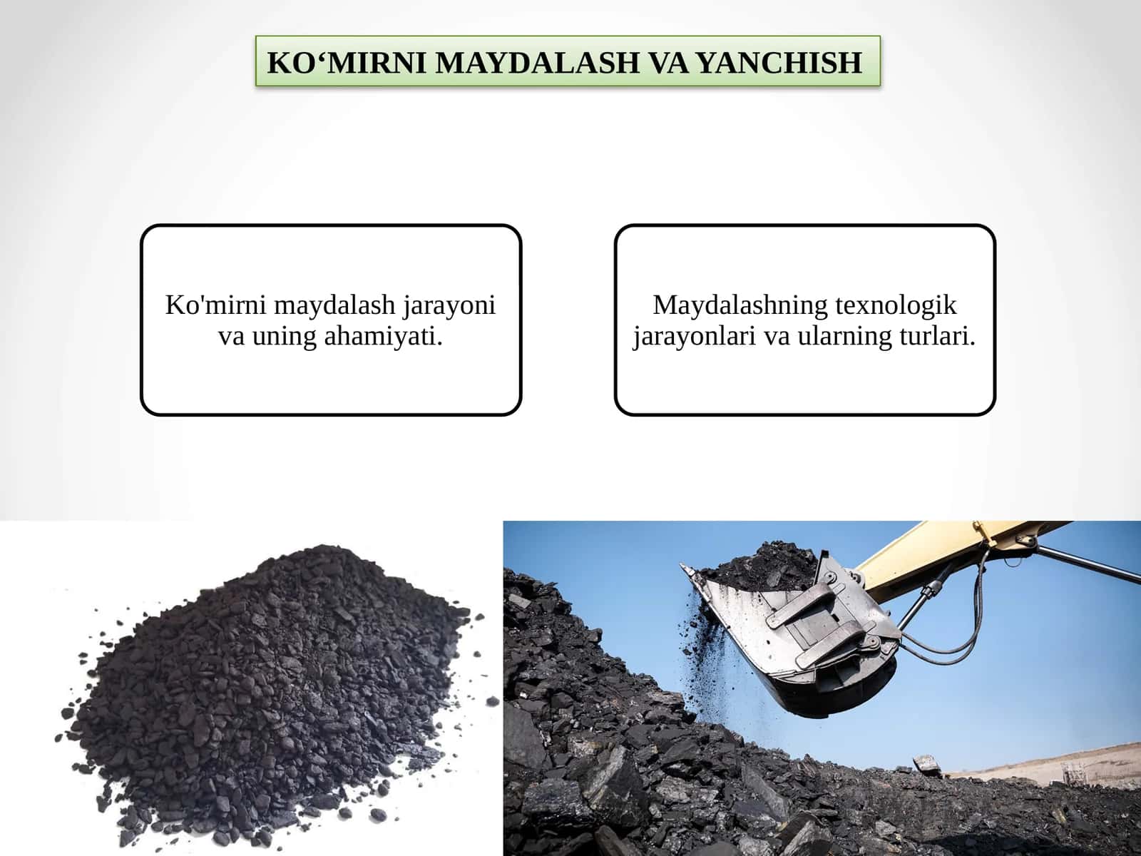KO‘MIRNI MAYDALASH VA YANCHISH