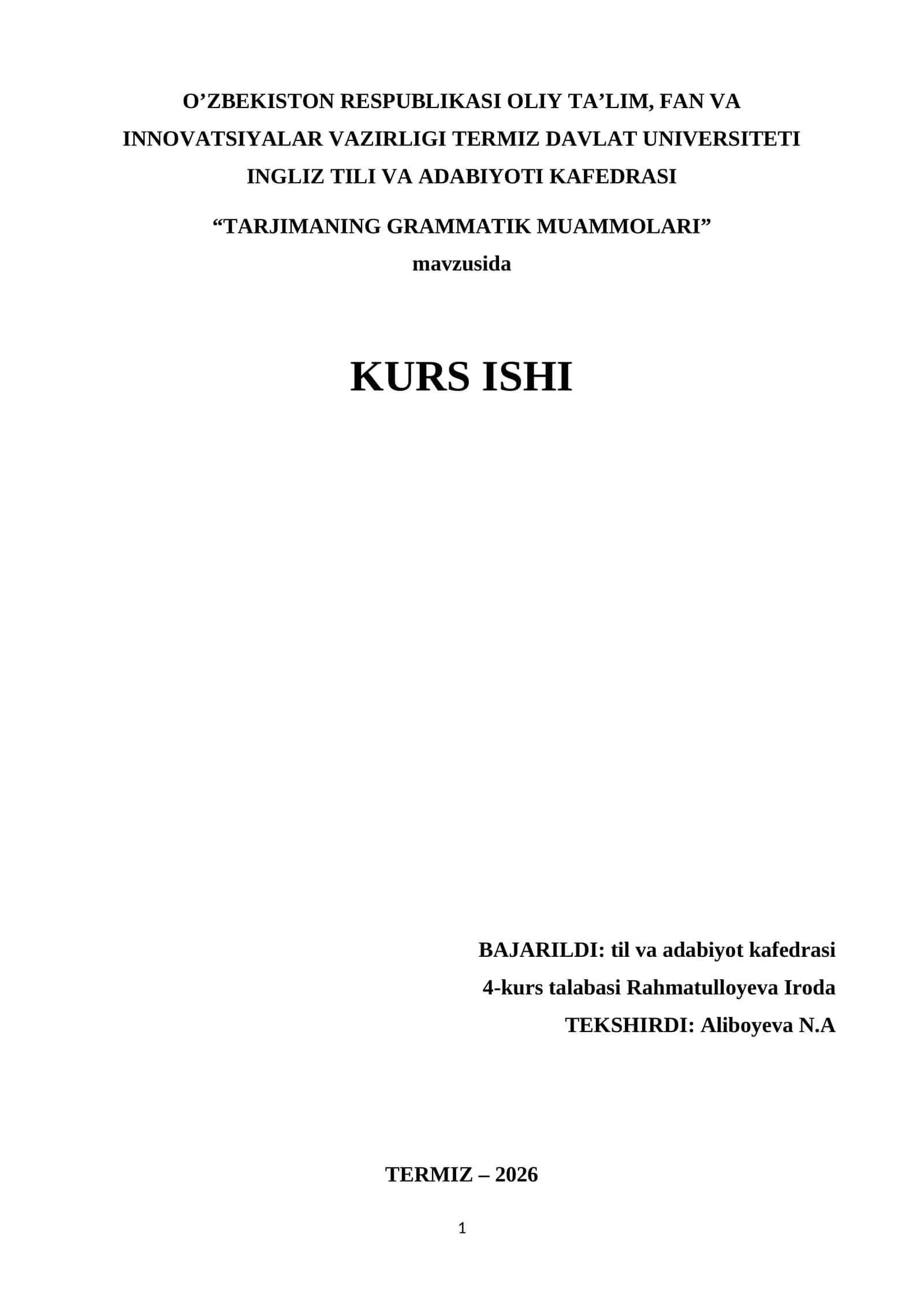 TARJIMANING GRAMMATIK MUAMMOLARI