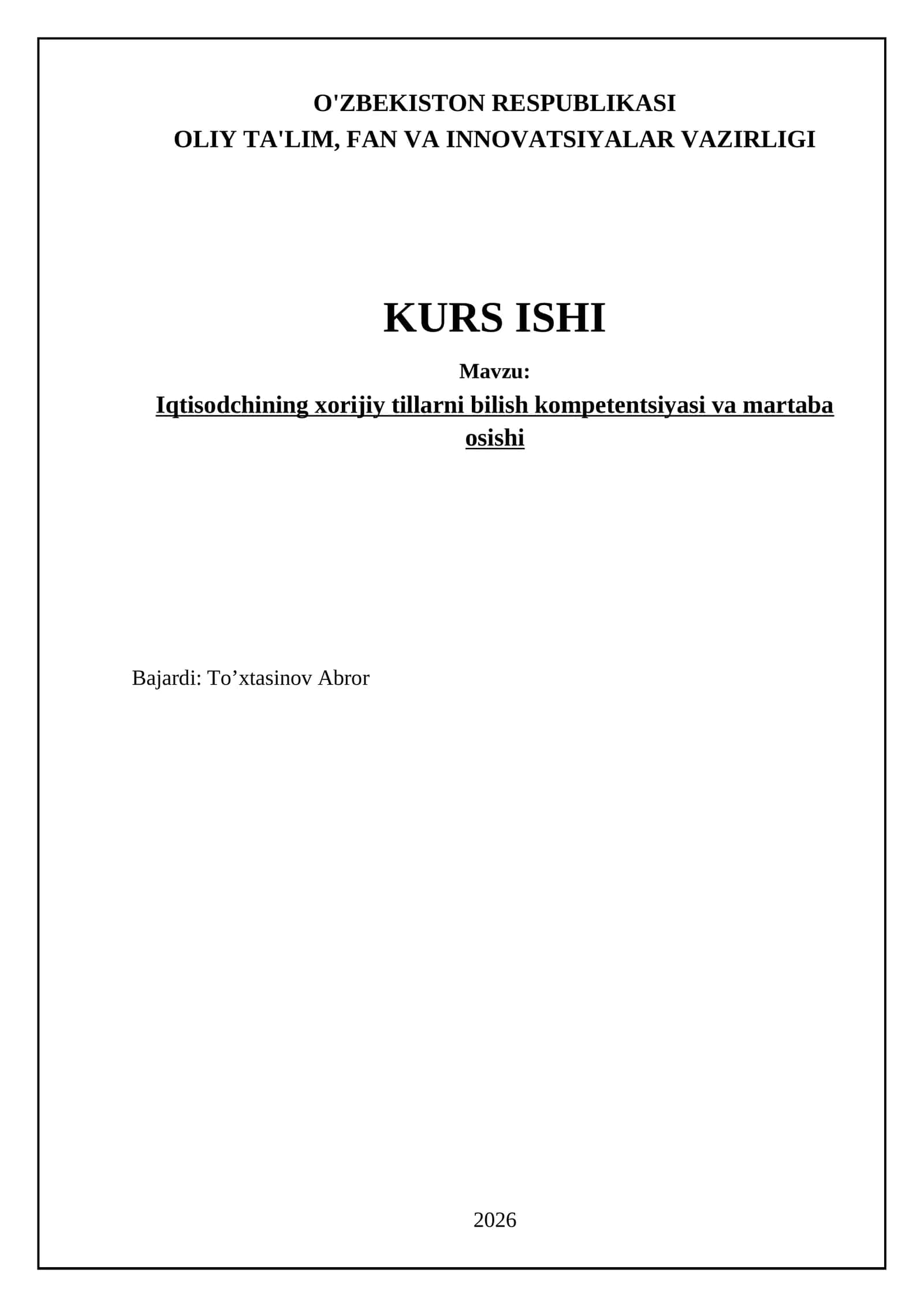 Iqtisodchining xorijiy tillarni bilish kompetentsiyasi va martaba osishi
