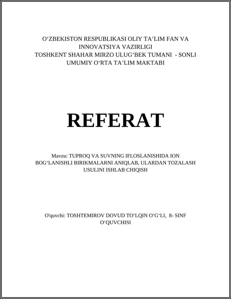 Tuproq va suvdagi ion bog‘lanishli birikmalarni aniqlash uchun analitik metodlar