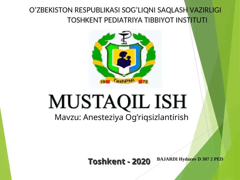Anesteziya Og’riqsizlantirish