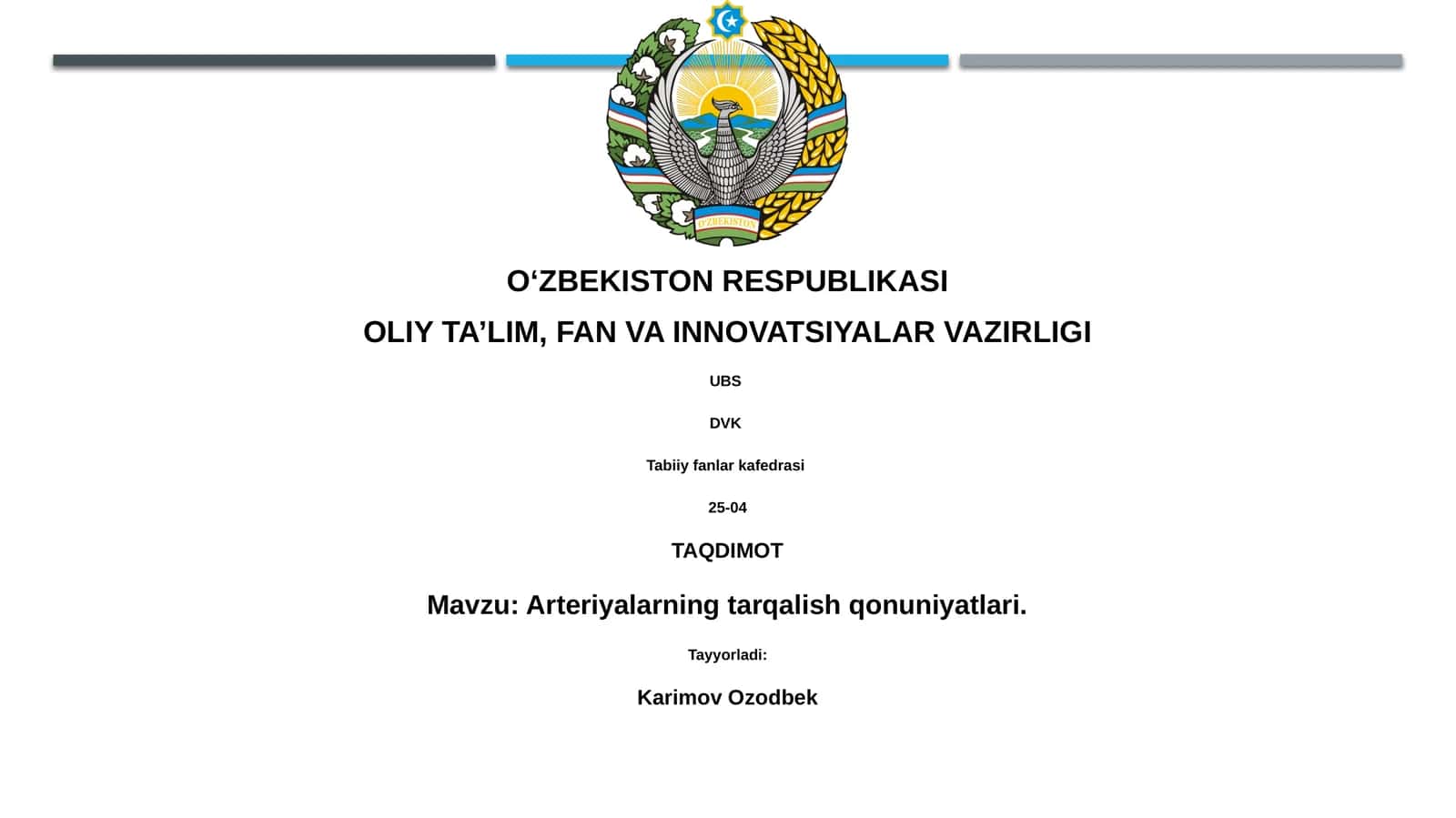 Arteriyalarning tarqalish qonuniyatlari