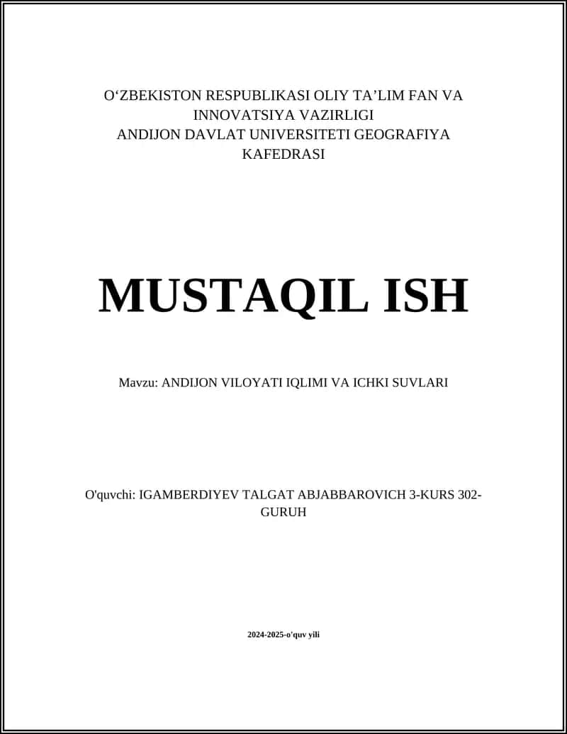 ANDIJON VILOYATI IQLIMI VA ICHKI SUVLARI