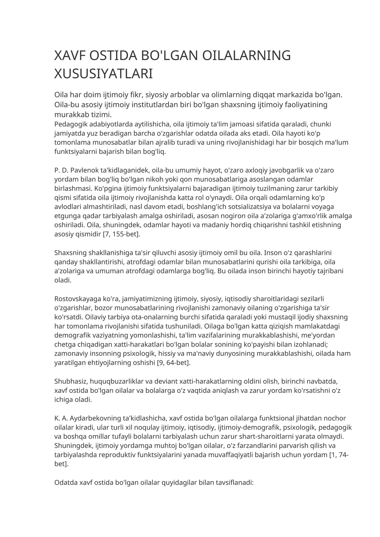 O'ilaviy faoliyatning rivojlanish bosqichlari
