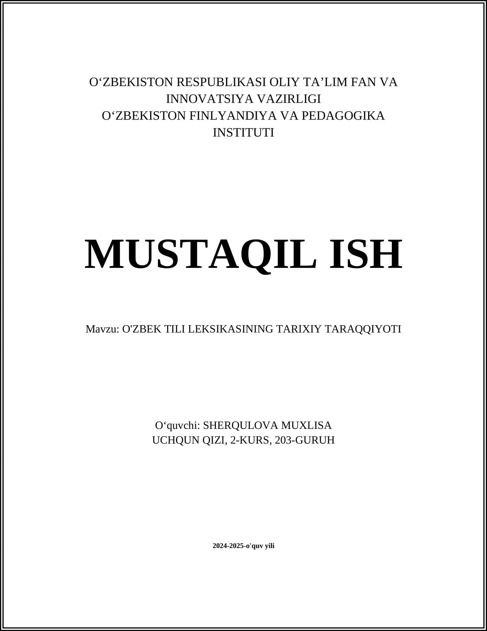 O'ZBEK TILI LEKSIKASINING TARIXIY TARAQQIYOTI