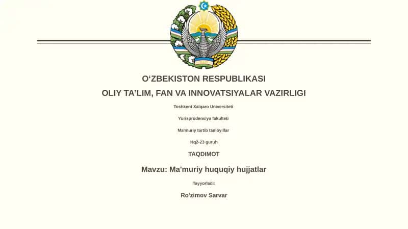 Ma'muriy-huquqiy hujjatlar: Asosiy tushunchalar va manbalar