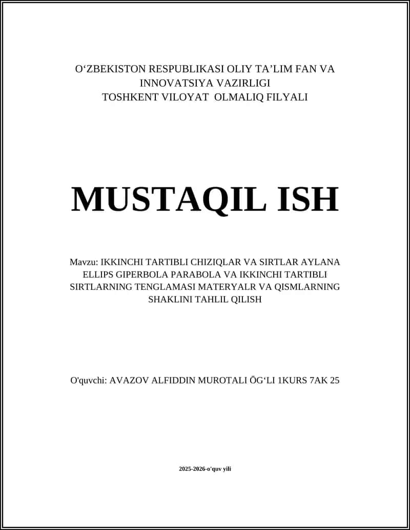 IKKINCHI TARTIBLI CHIZIQLAR