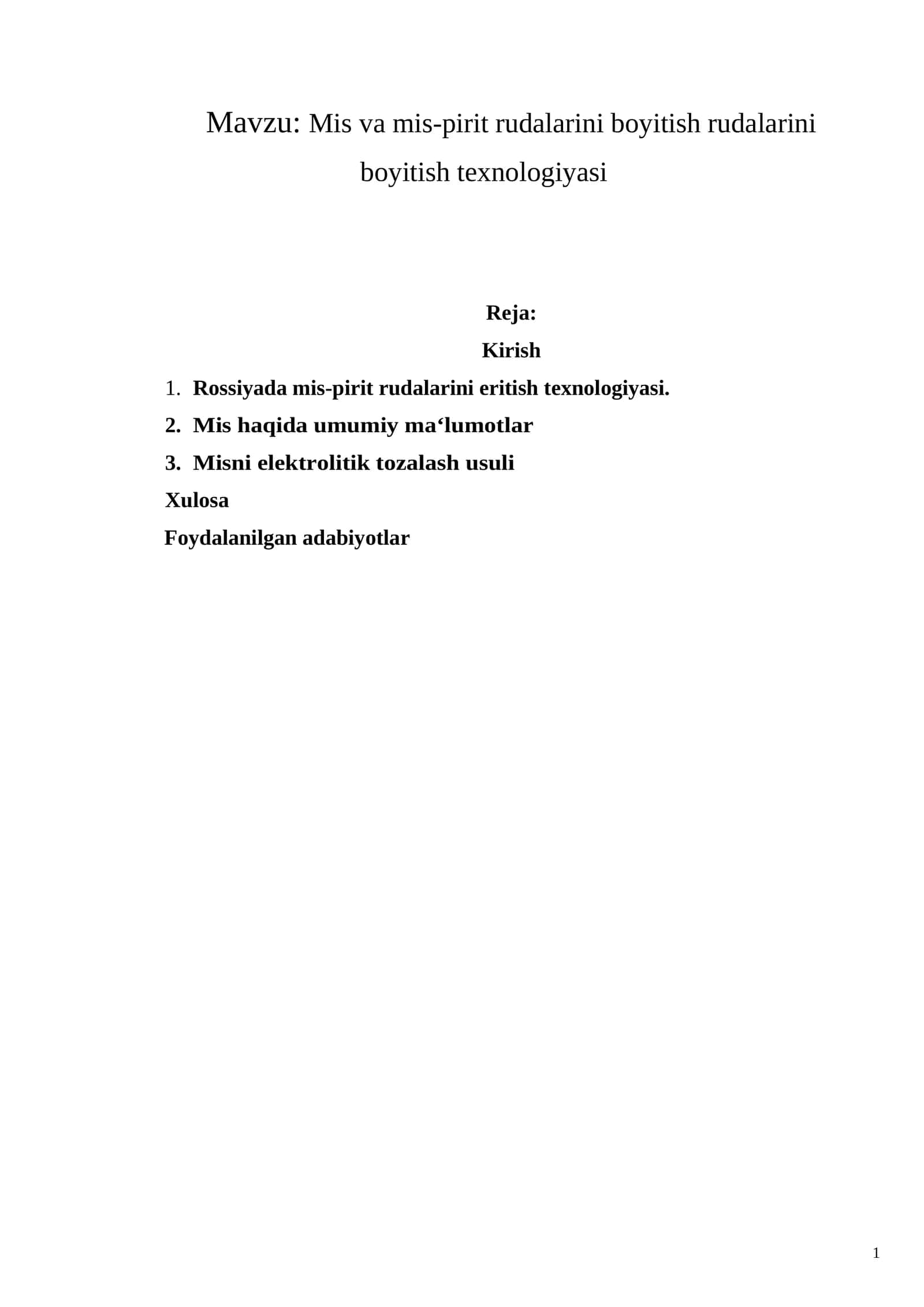 Mis va mis-pirit rudalarini boyitish rudalarini boyitish texnologiyasi