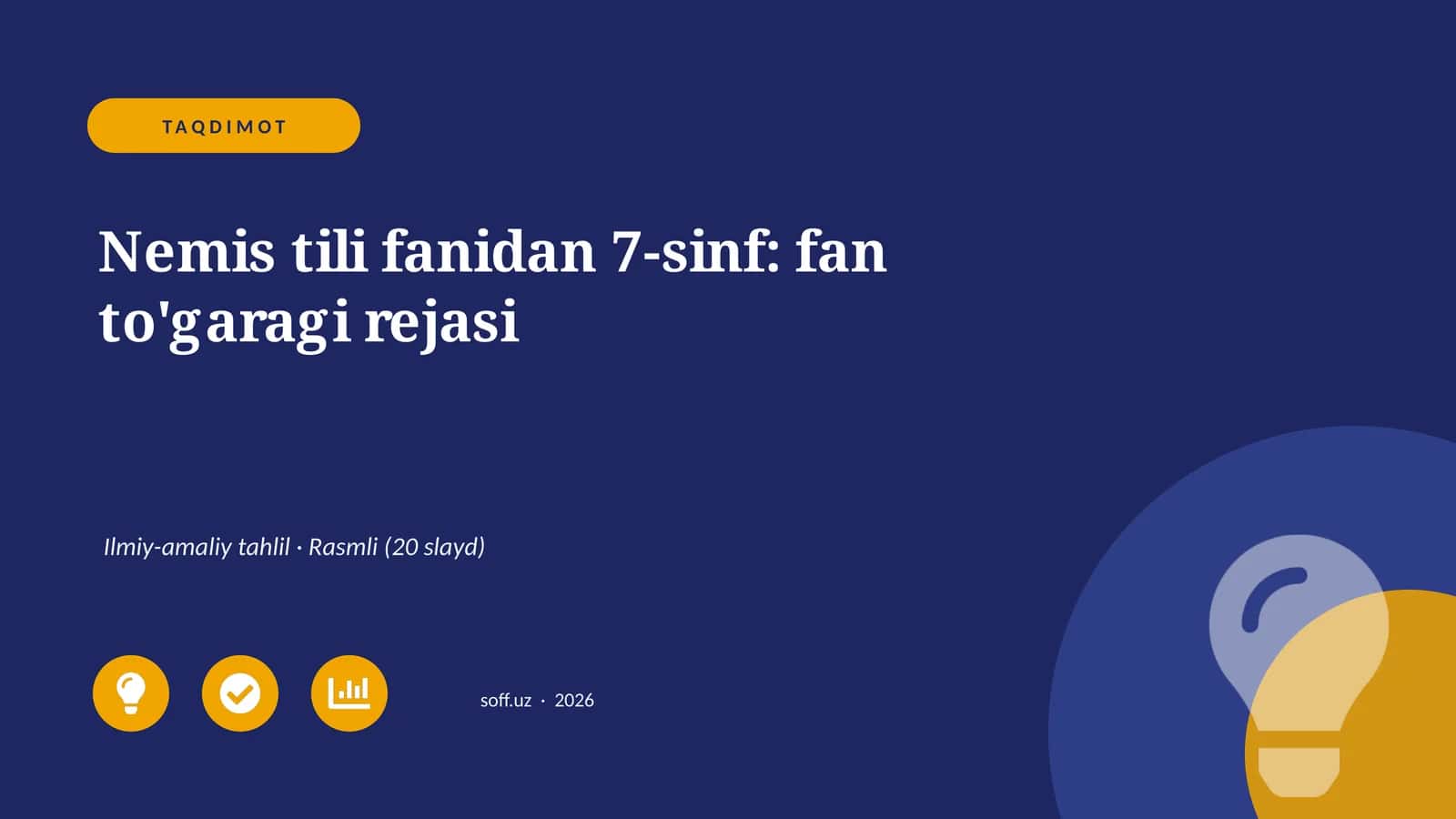 Nemis tili fanidan 7-sinf: fan to'garagi rejasi