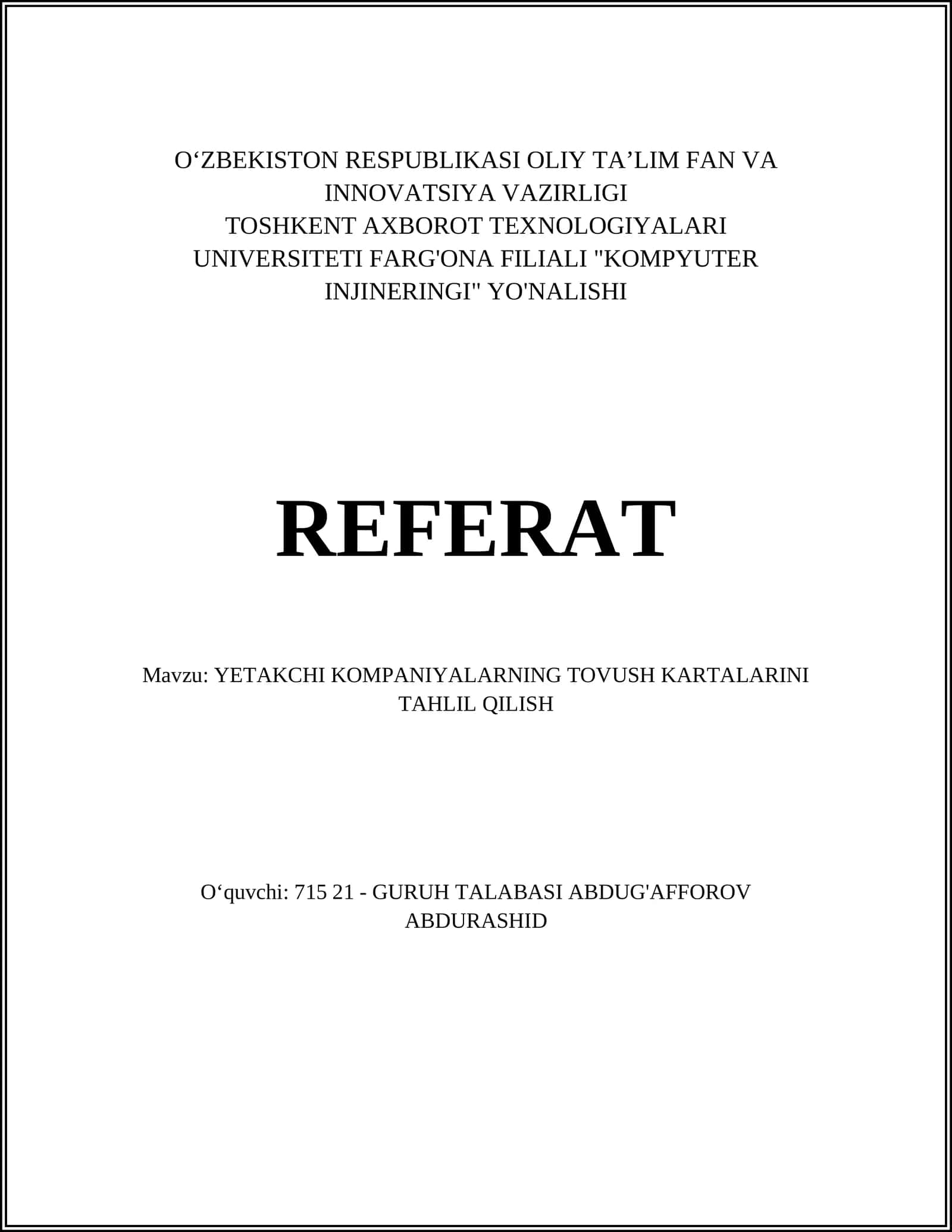 YETAKCHI KOMPANIYALARINING TOVUSH KARTALARINI TAHLIL QILISH