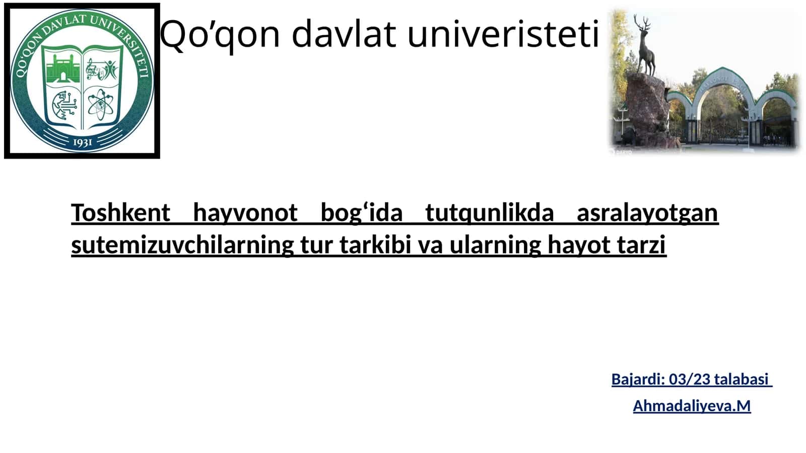 Toshkent hayvonot bog'ida tutqunlikda asralayotgan sutemizuvchilar