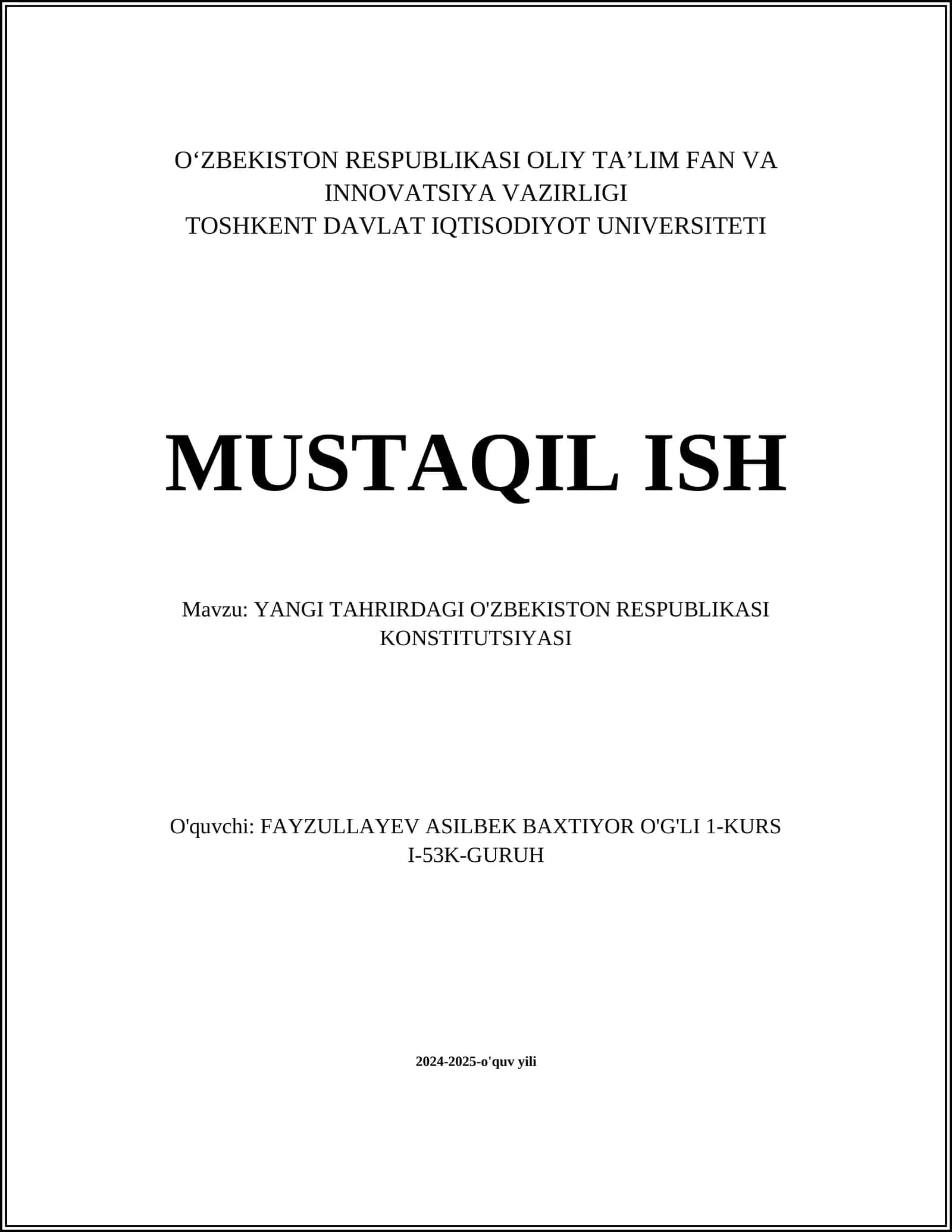 YANGI TAHRIRDAGI O'ZBEKISTON RESPUBLIKASI KONSTITUTSIYASI