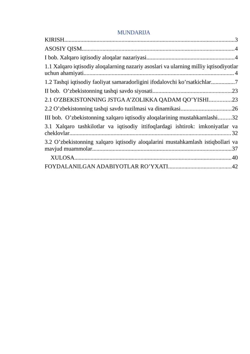 O’zbekiston Respublikasining Xalqaro iqtisodiy aloqalari