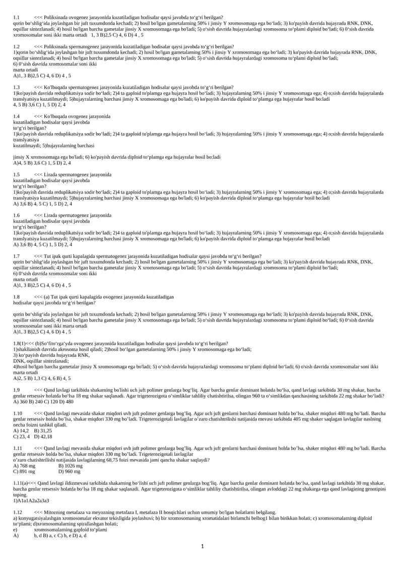 Poliksinada ovogenez va spermatogenez jarayonlari