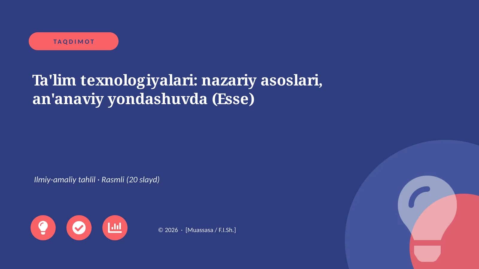 Ta'lim texnologiyalari: nazariy asoslari, an'anaviy yondashuvda (Esse)