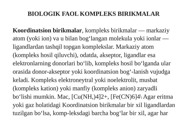 BIOLOGIK FAOL KOMPLEKS BIRIKMALAR