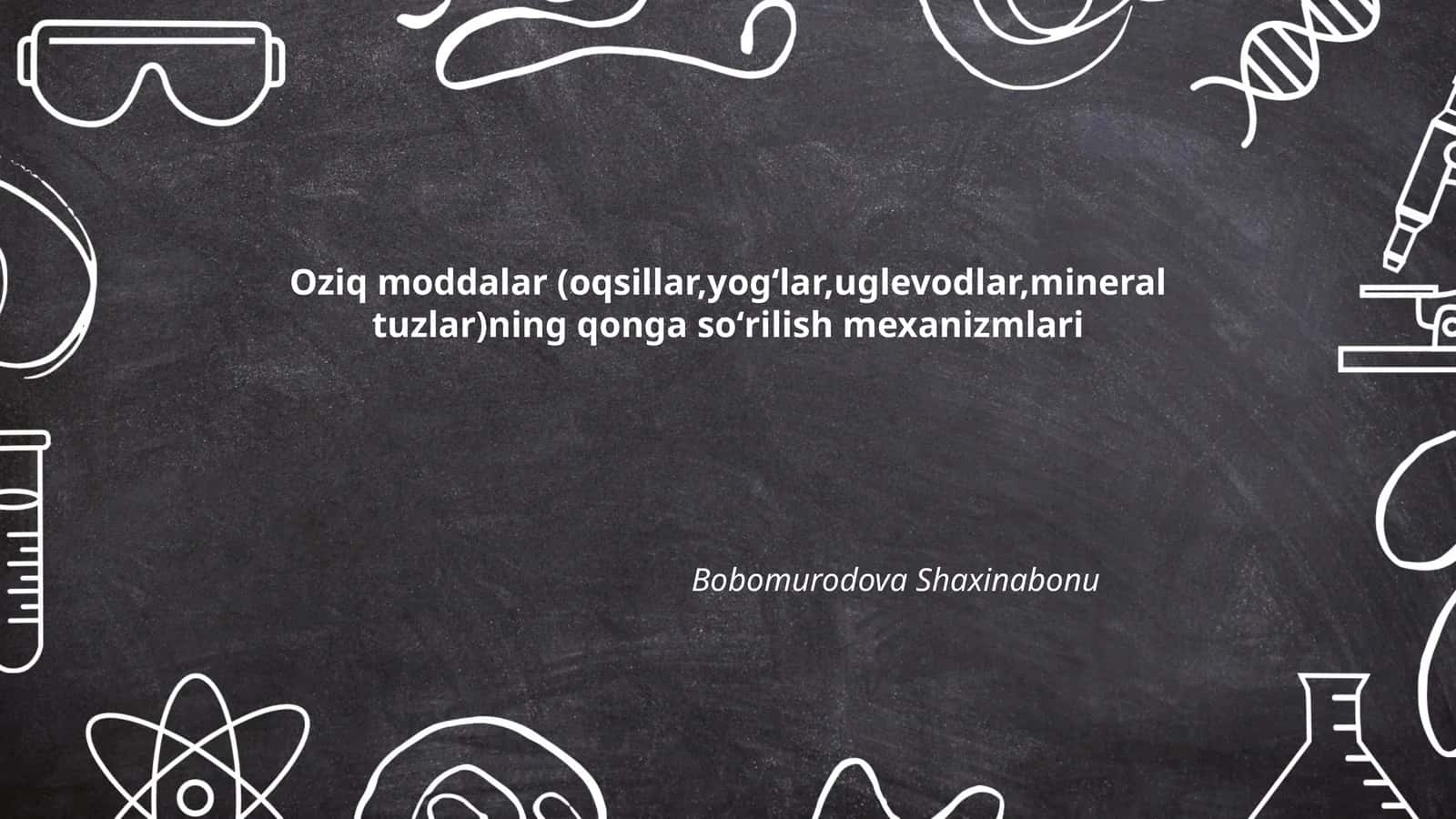 Oziq moddalar (oqsillar,yogʻlar,uglevodlar,mineral tuzlar)ning qonga soʻrilish mexanizmlari