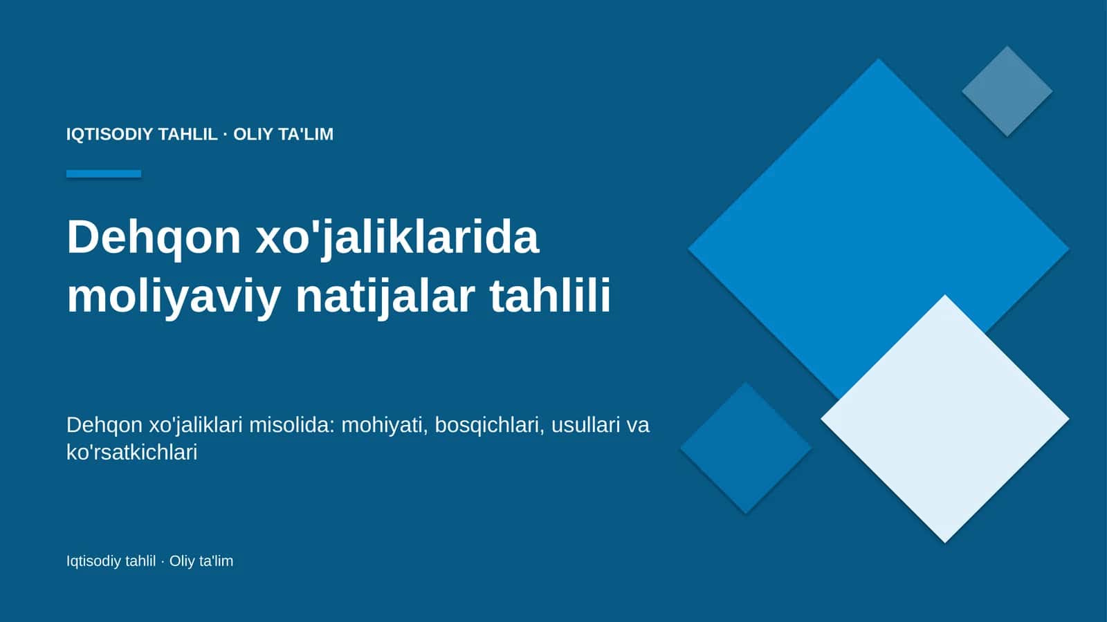 Dehqon xo'jaliklarida moliyaviy natijalar tahlili