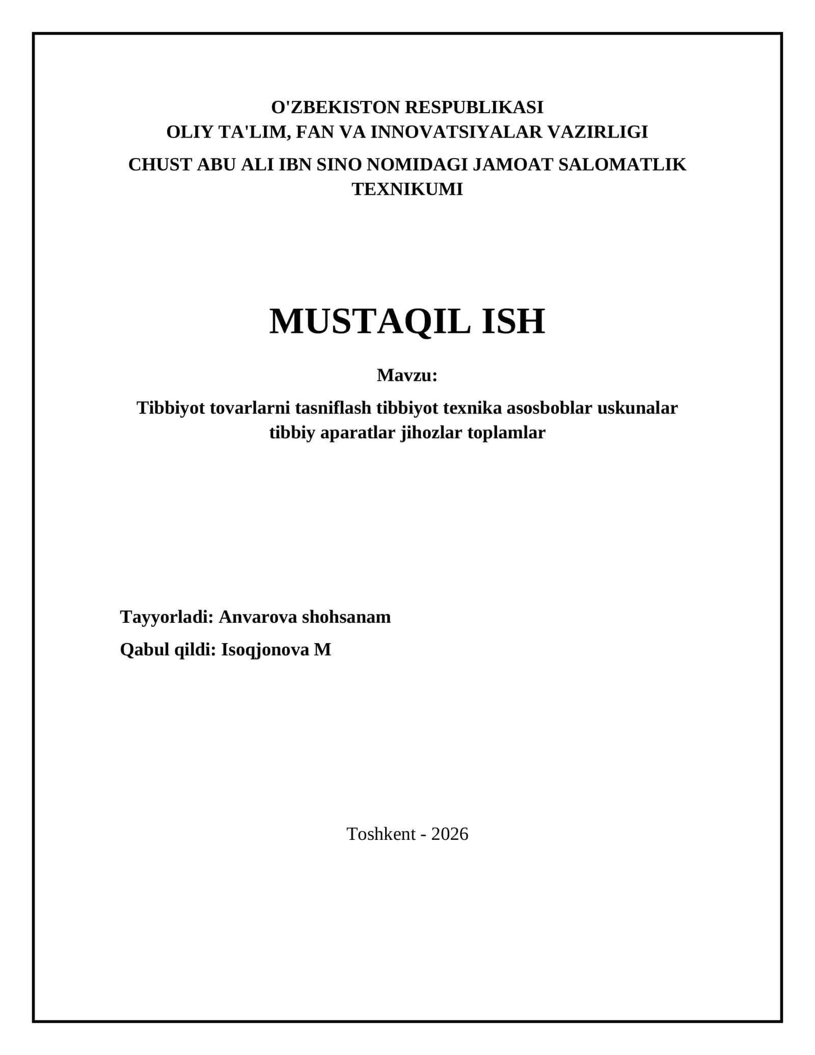 Tibbiyot tovarlarni tasniflash tibbiyot texnika asosboblar uskunalar tibbiy aparatlar jihozlar toplamlar