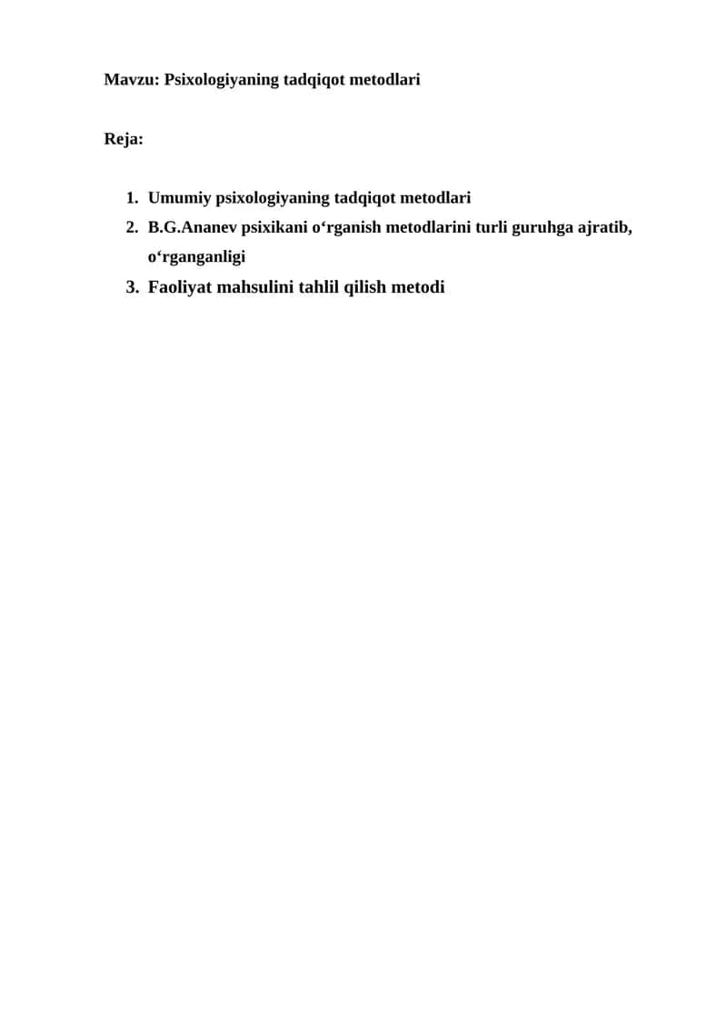 Psixologiyaning tadqiqot metodlari