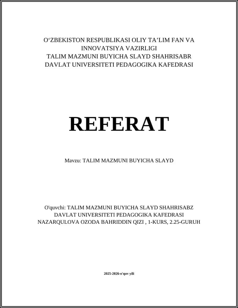 TALIM MAZMUNI BUYICHA SLAYD
