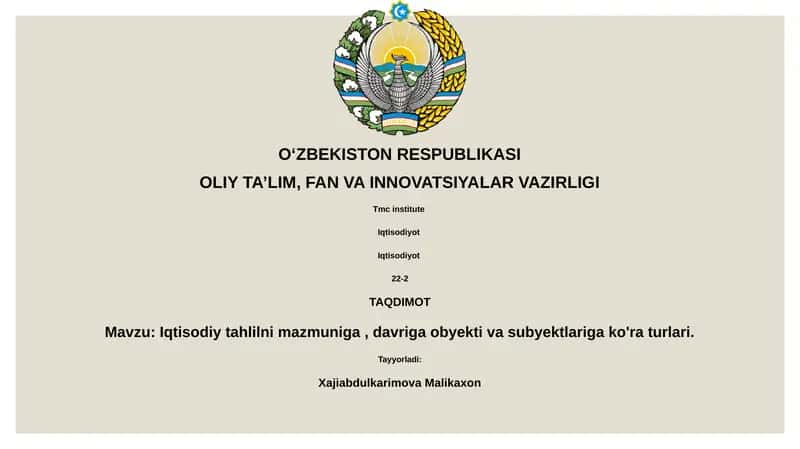 Mazmuniga va Davriga Ko'ra Iqtisodiy Tahlil Turlari