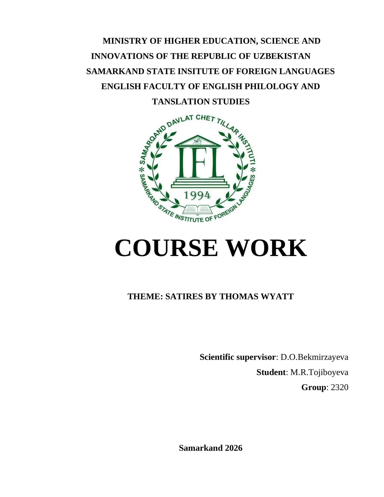 SATIRES BY THOMAS WYATT