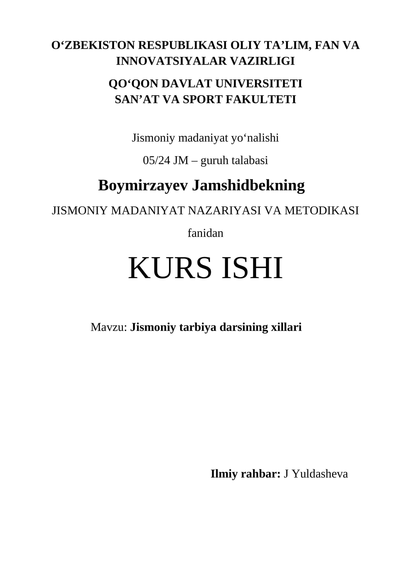 JISMONIY MADANIYAT NAZARIYASI VA METODIKASI
