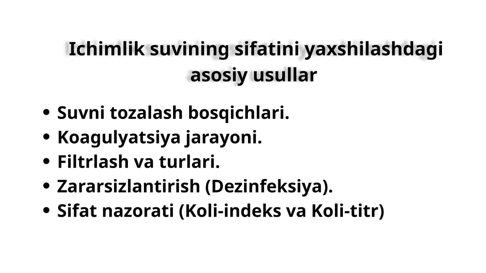 Suvni tozalash bosqichlari. Koagulyatsiya jarayoni