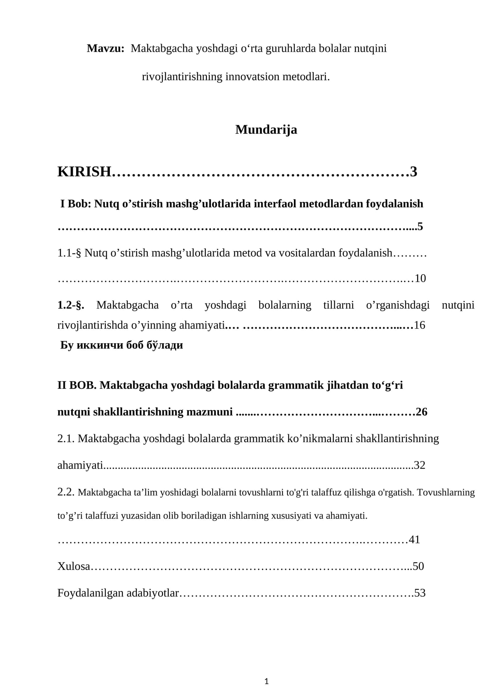 Maktabgacha yoshdagi oʻrta guruhlarda bolalar nutqini rivojlantirishning innovatsion metodlari