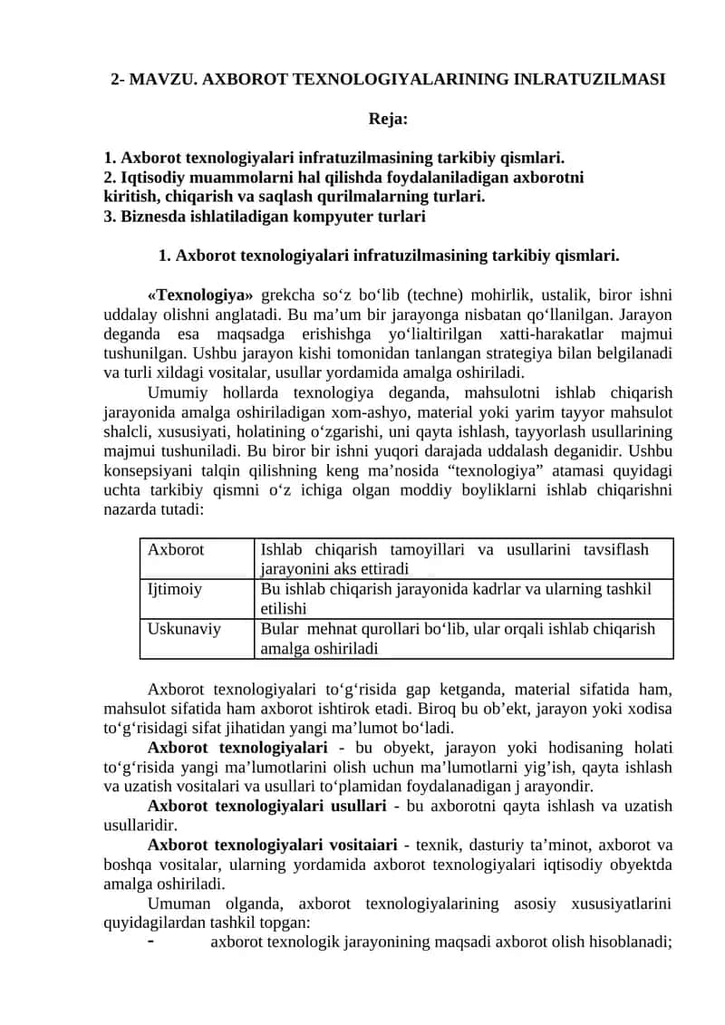 Axborot Texnologiyalarining Infratuzilmasi