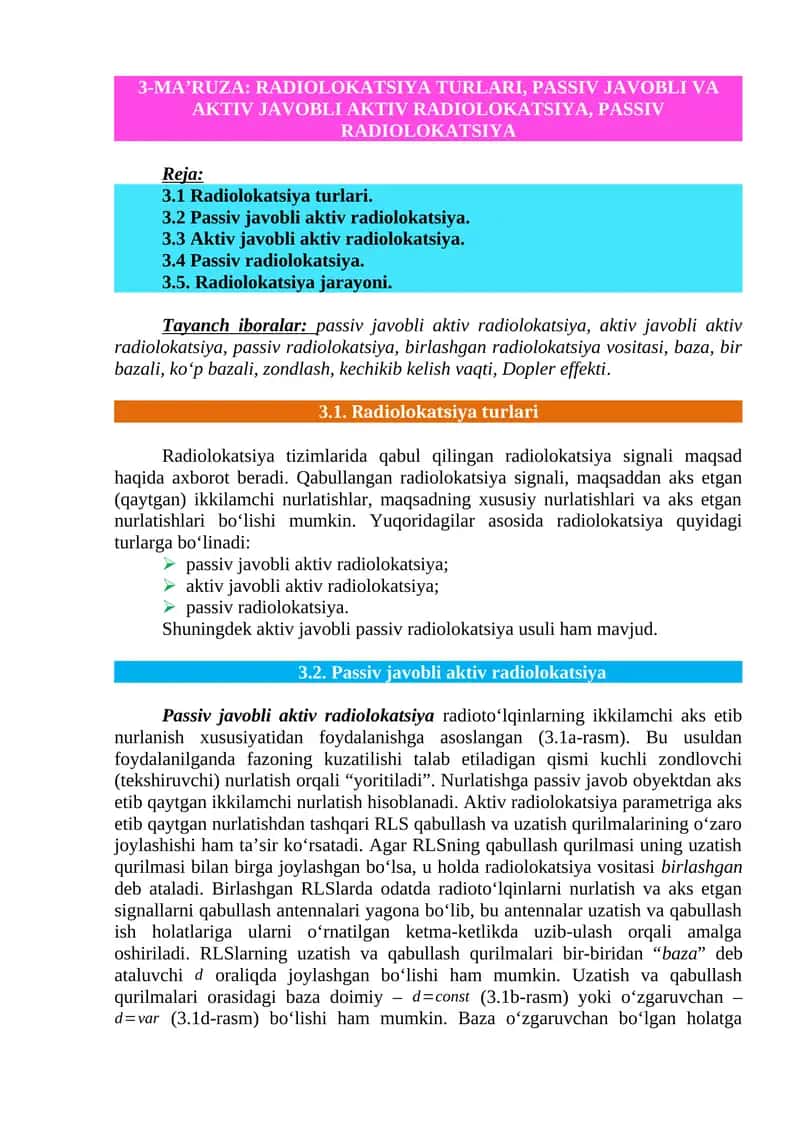Radiolokatsiya Turlari