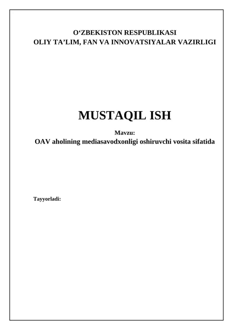 OAV va media savodxonligi: O'zaro bog'liqlik