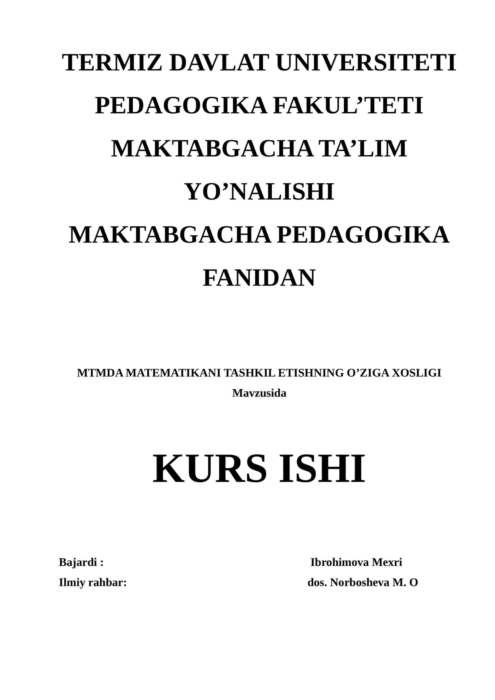 Matematikani Tashkil Etishning O'ziga Xosligi