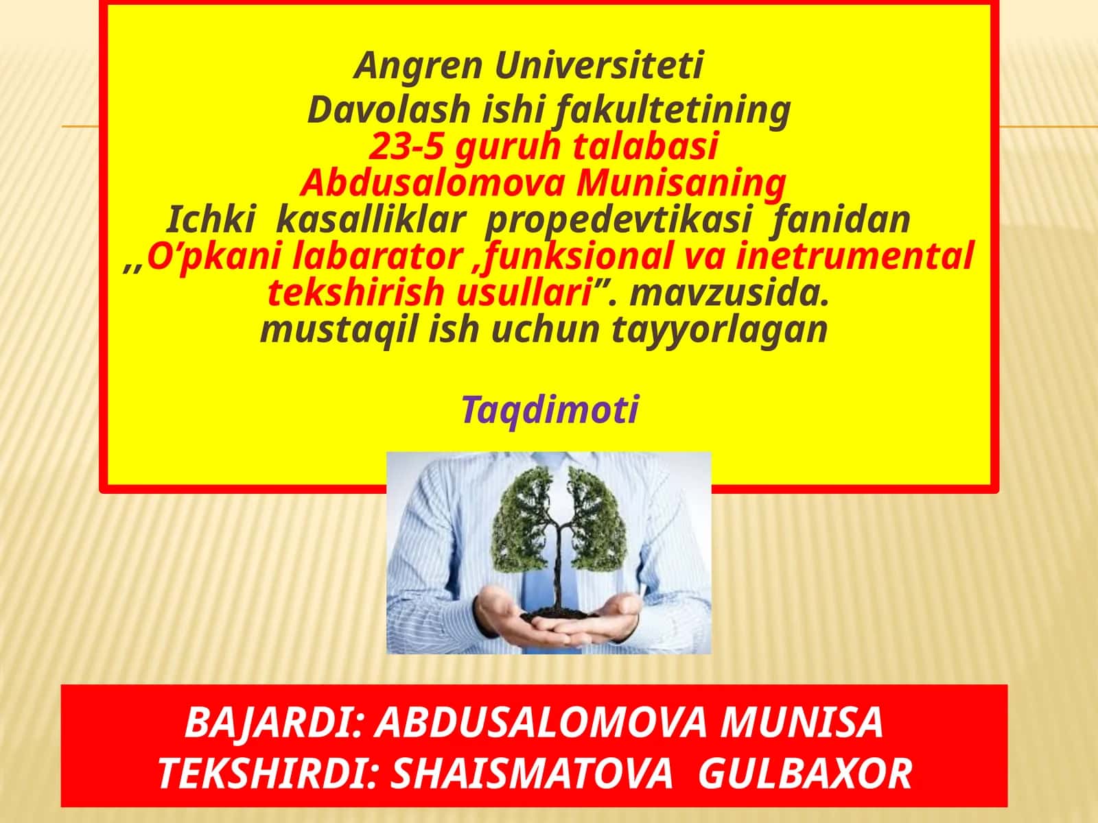 O’pkanilabarator, funksional va inetramental tekshirish usullari