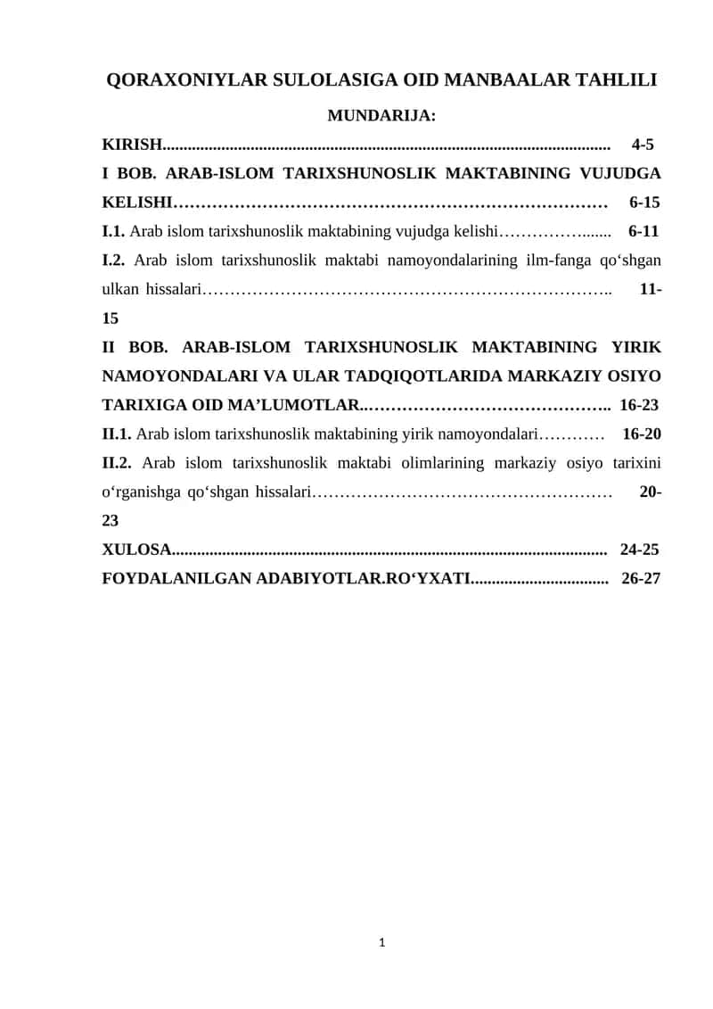 QORAXONIYLAR SULOLASIGA OID MANBAALAR TAHLILI