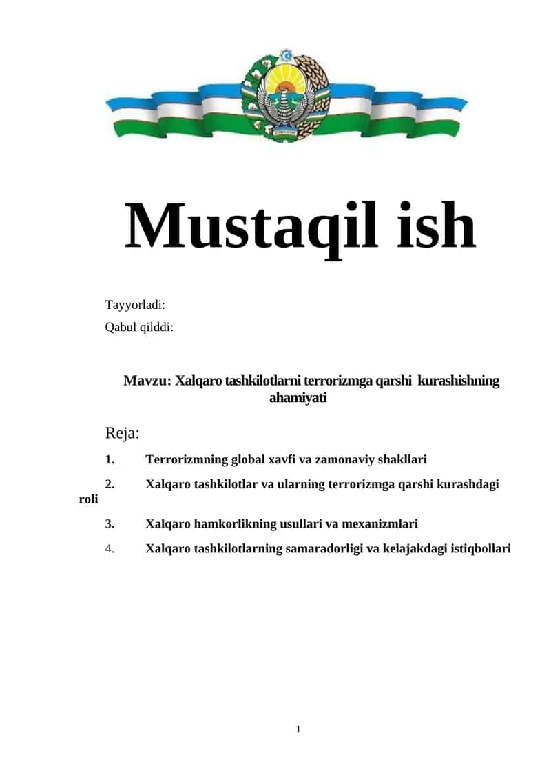 Xalqaro tashkilotlarni terrorizmga qarshi  kurashishning ahamiyati