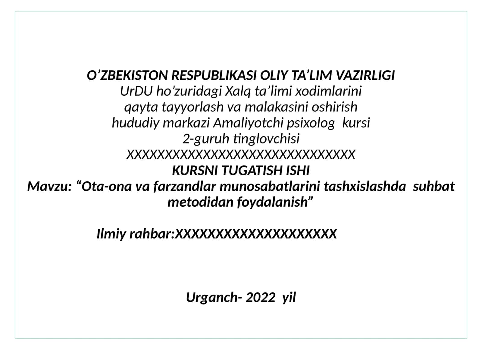 Amaliyotchi psixolog kursi