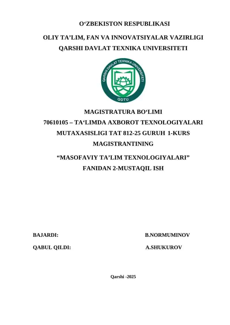 MASOFAVIY TA’LIM TEXNOLOGIYALARI